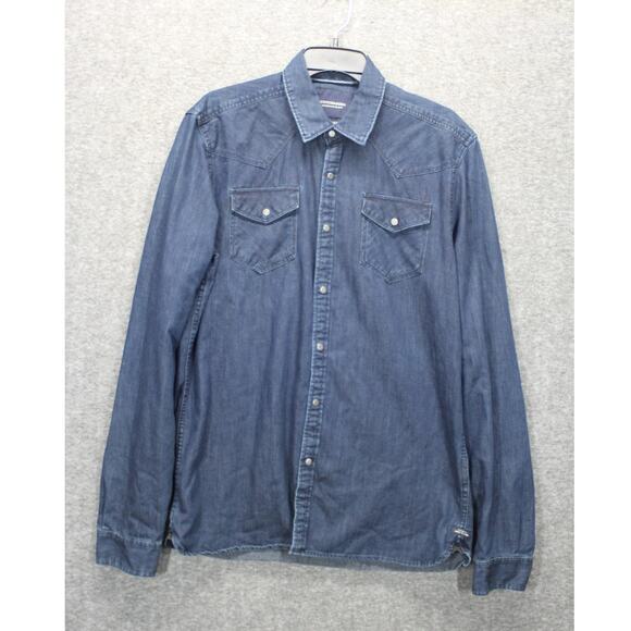 SCOTCH & SODA The Western Shirt Men's Blue Large Western Denim Snap Buttons - Picture 1 of 7